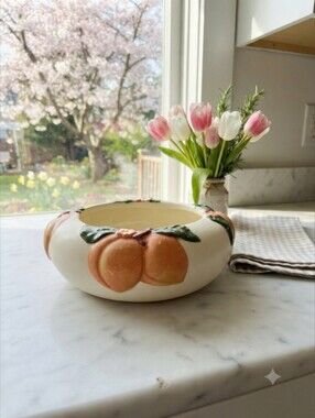 Vintage Claire Burke Peach and Floral Ceramic Vanity Bowl